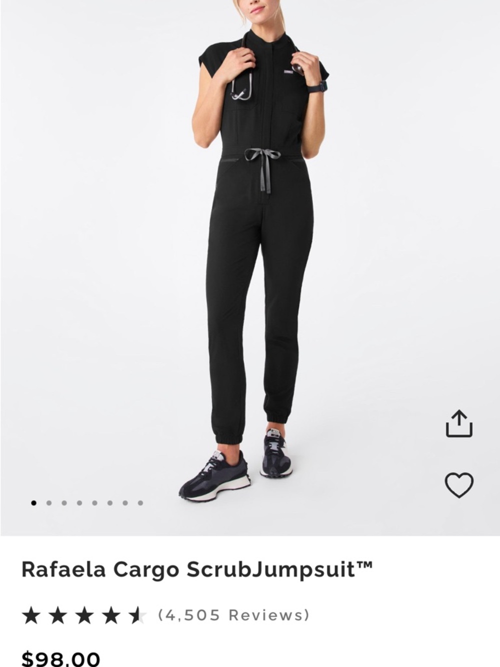 Figs Rafaela Cargo Scrub Jumpsuit in Black